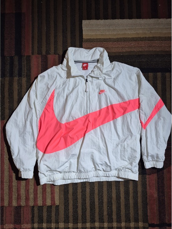 Nike Other - Nike Big Pink Swoosh White Gray Mesh Lined Zip Windbreaker